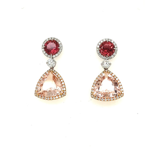 14k white and rose gold diamond and gemstone earrings 1.38ct
