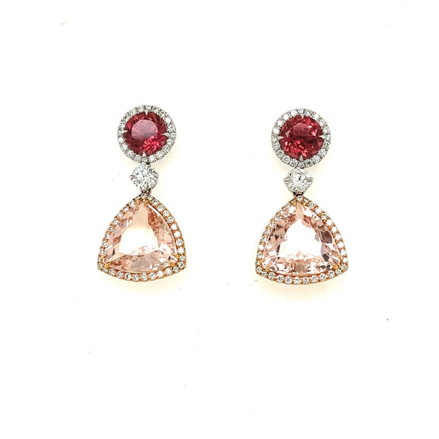 14k white and rose gold diamond and gemstone earrings 1.38ct