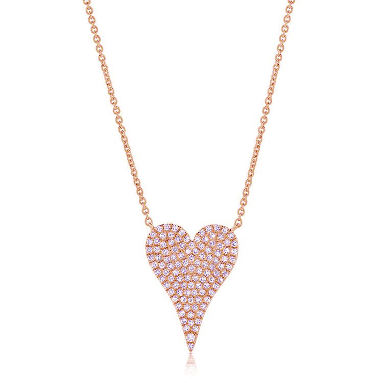 14k rose gold diamond pave heart pendant 0.27ct