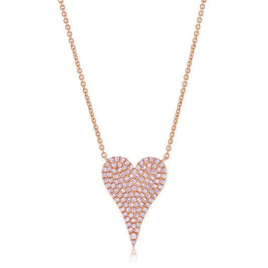 14k rose gold diamond pave heart pendant 0.27ct