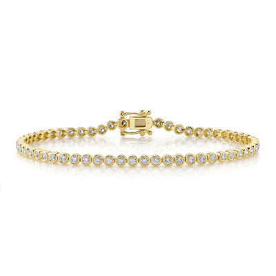 14k yellow gold bezel set diamond tennis bracelet 1.51ct