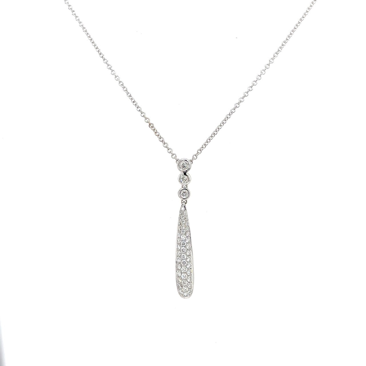 14k white gold elegant drop diamond pendant