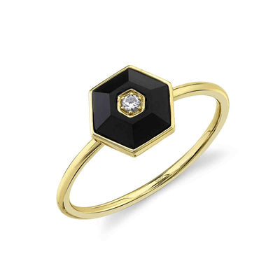 14k yellow gold black onyx and diamond ring 0.77ct