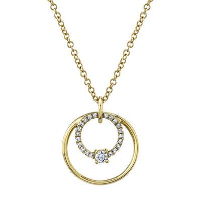 14k yellow gold double circle diamond pendant 0.11ct