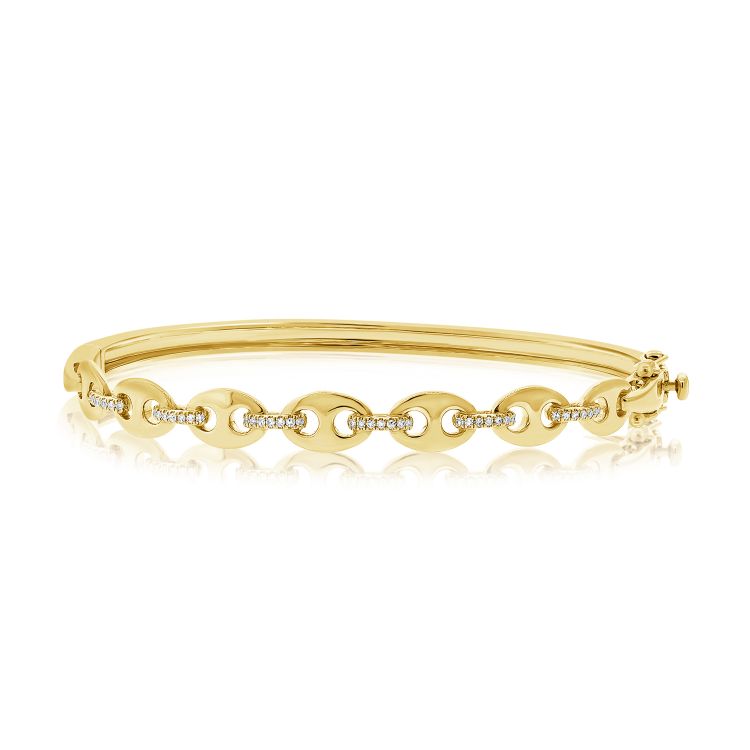 14k yellow gold stackable link bangle with diamonds 0.14ct