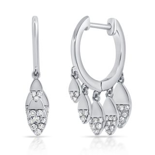 14k white gold huggie hoops with marquise shape diamonds and fringe 0.23ct