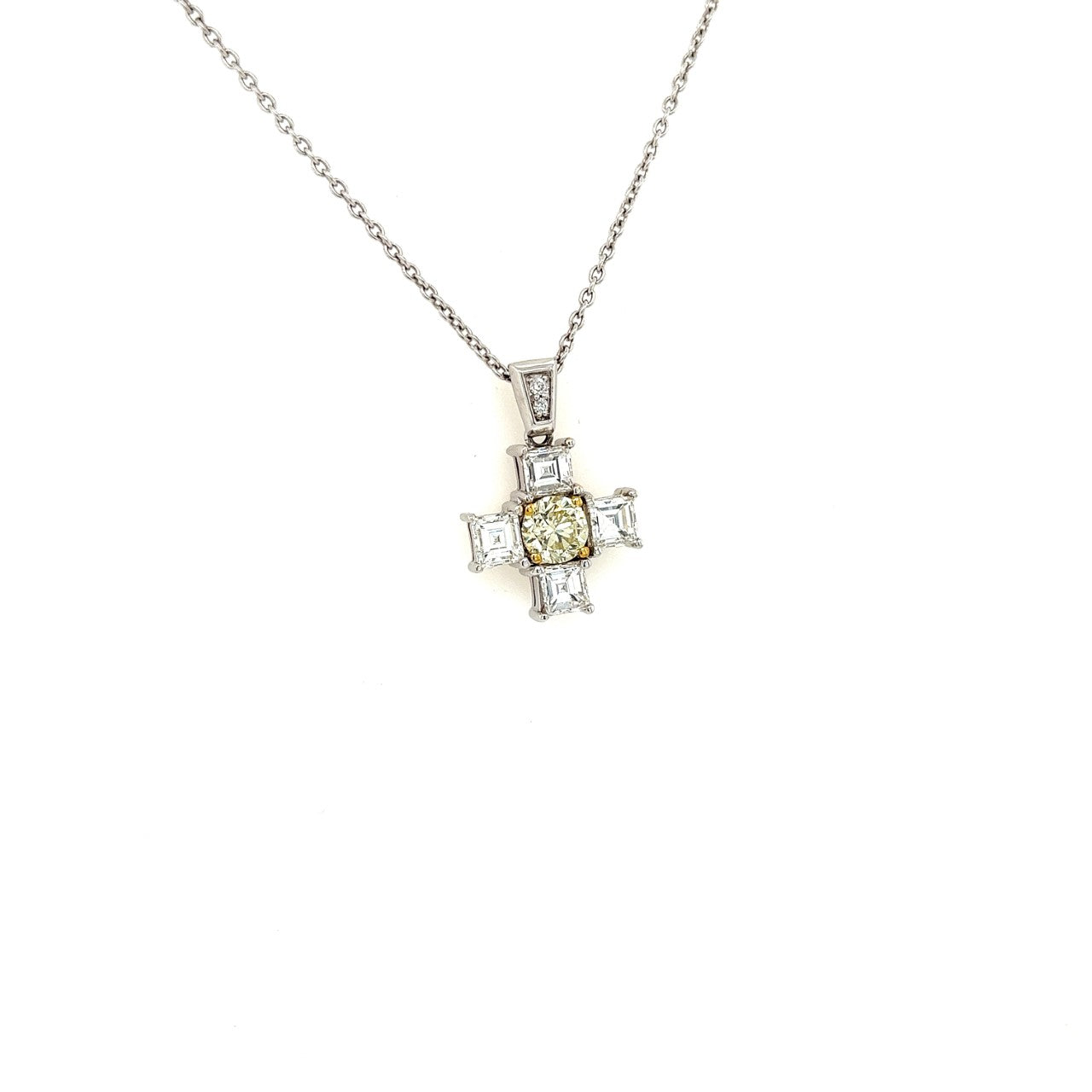18k two tone white and yellow diamond cross 1.87ct
