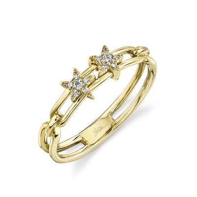 14k yellow gold star link ring 0.04ct