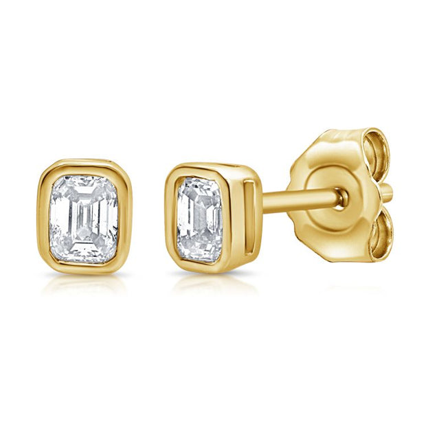 14k yellow gold bezel set emerald cut diamond studs 0.18ct