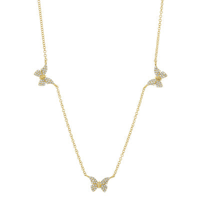 14k yellow gold diamond butterfly necklace 0.23ct