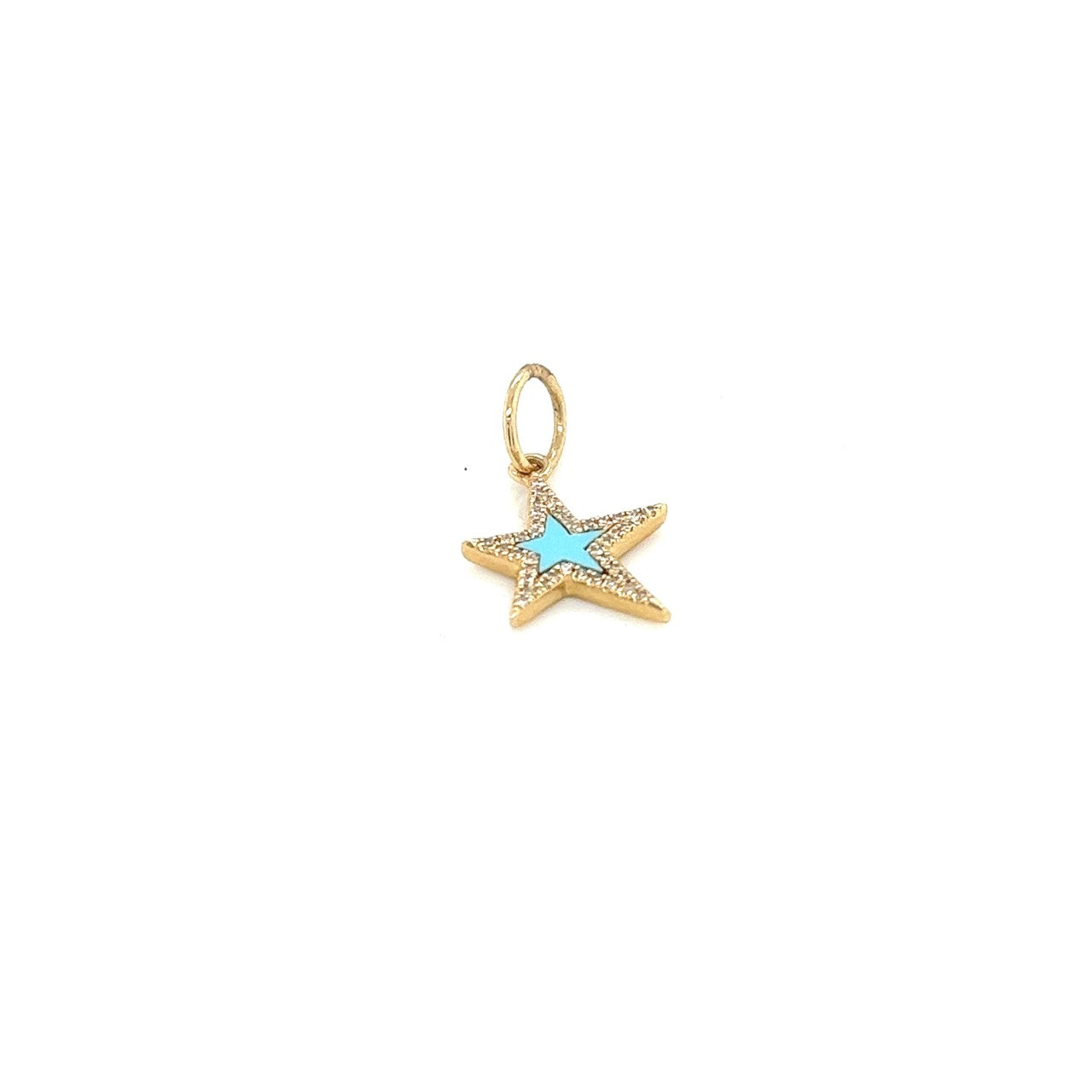 14k yellow gold turquoise and diamond frame star pendant 0.18ct