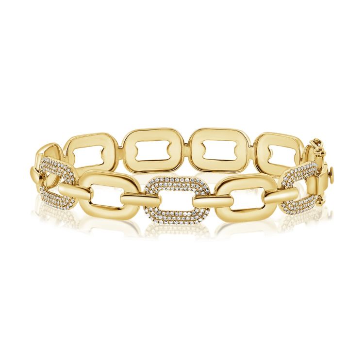 14k yellow gold alternating open diamond link bangle 0.74ct
