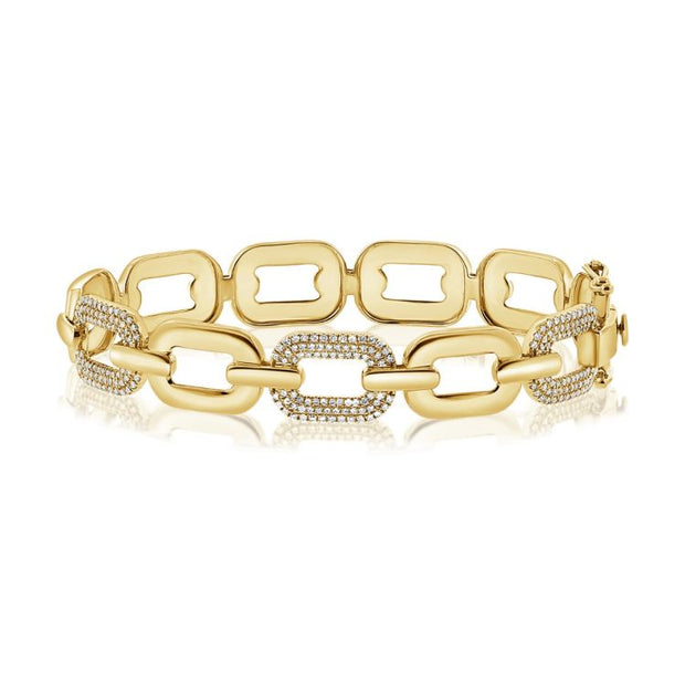 14k yellow gold alternating open diamond link bangle 0.74ct