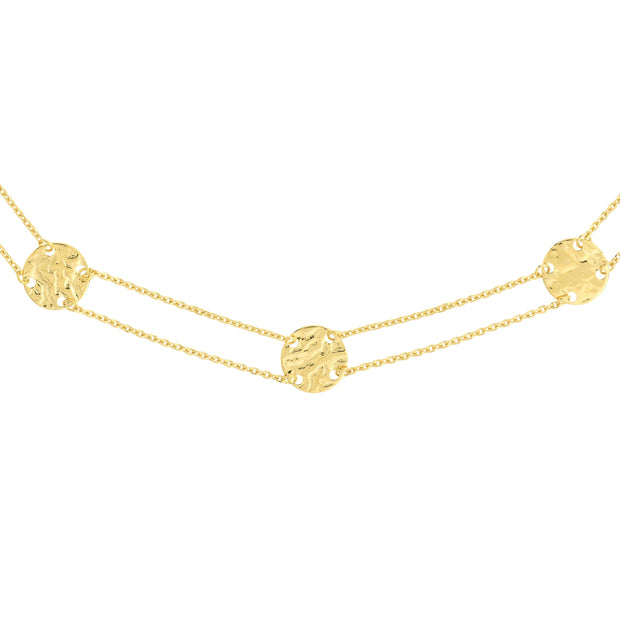 14k yellow gold five hammered disc station adjustable choker