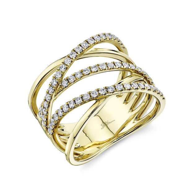 14k yellow gold diamond multirow bridge ring 0.55ct