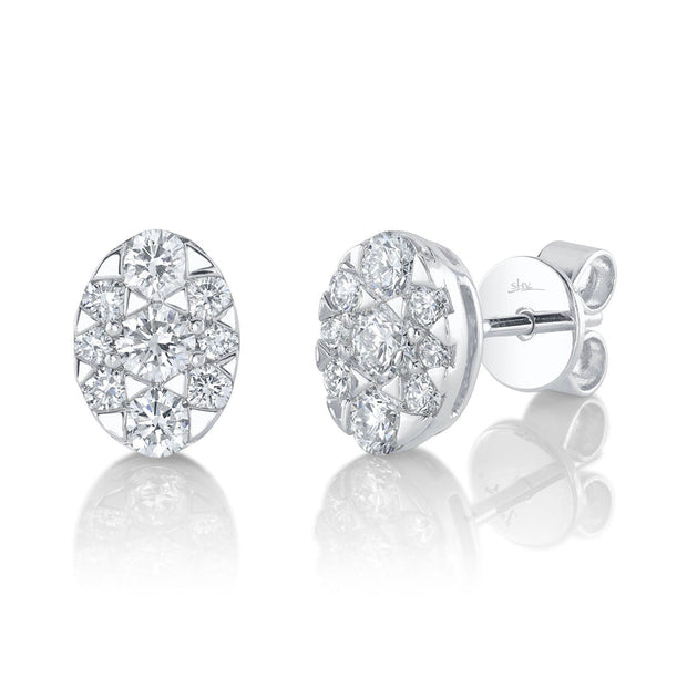 white gold oval shape diamond cluster studs 0.83ct