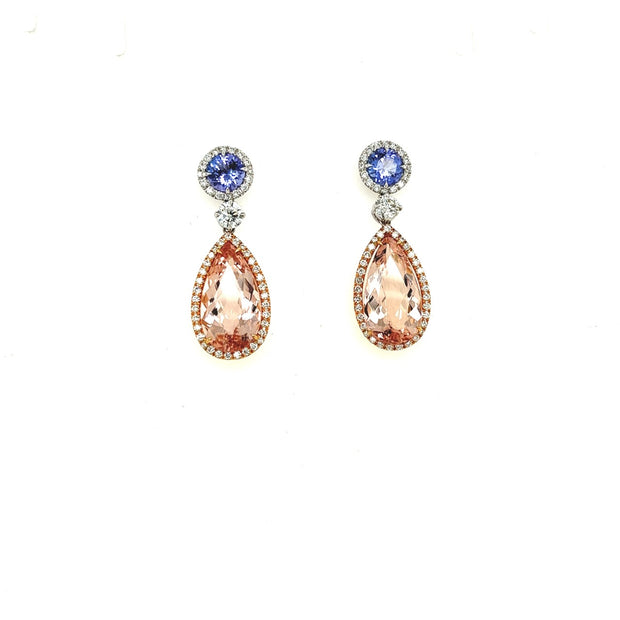 14k white and rose gold diamond and tanzinite dangle earrings