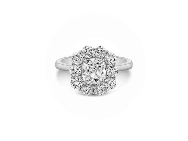 18k white gold forevermark diamond cushion halo ring 1.94ct