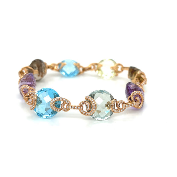 18k rose gold cabaret diamond and multi gemstone bracelet 67.95ct