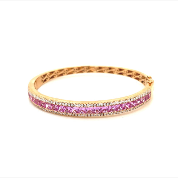 18k rose gold diamond and pink sapphire bangle