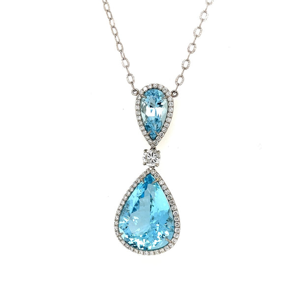 diamond and aquamarine pear shape necklace