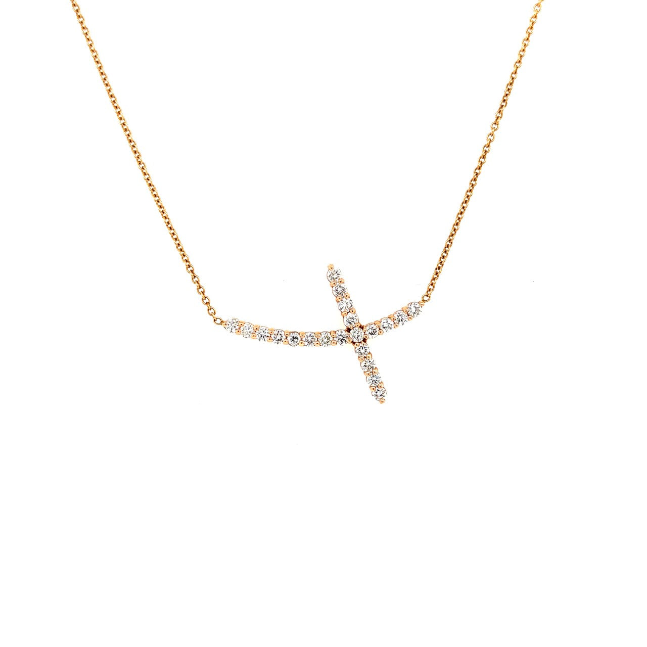 14k rose gold sideways diamond cross 0.75ct