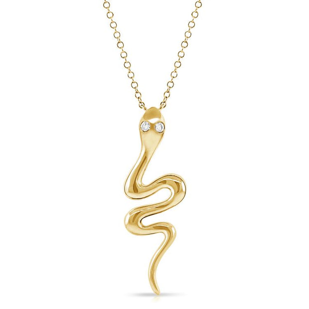 14k yellow gold snake pendant with diamond eyes 0.03ct