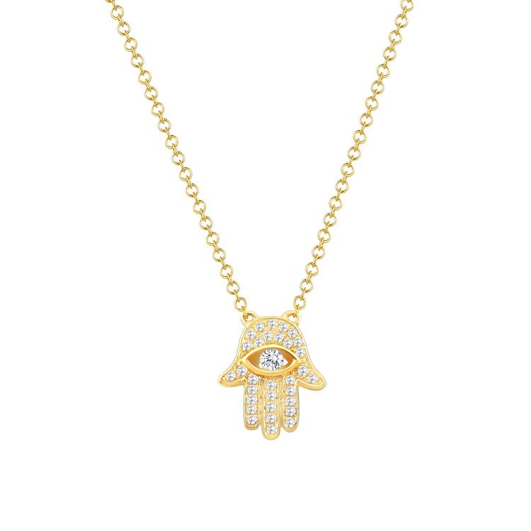 14k yellow gold hamsa pendant 0.11ct