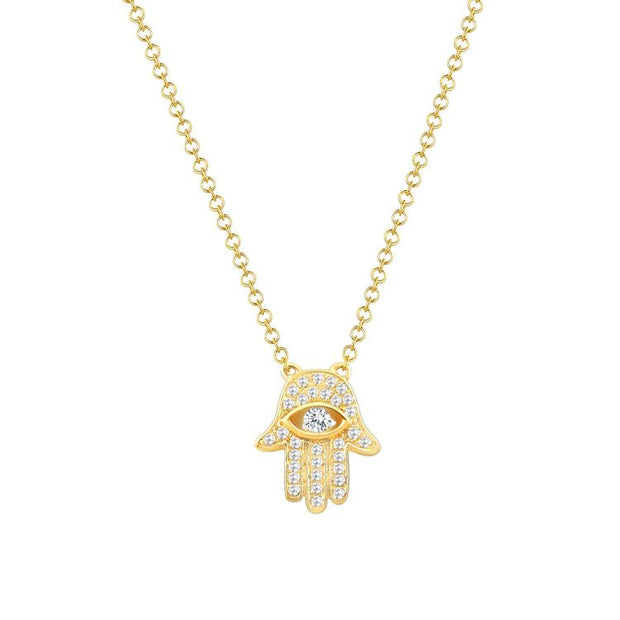 14k yellow gold hamsa pendant 0.11ct