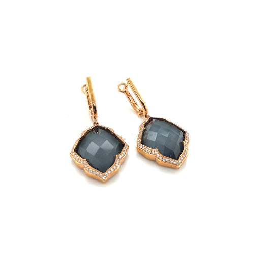 18k rose gold hematite and diamond dangle earrings