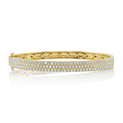 14k yellow gold three row diamond bangle 2.35ct