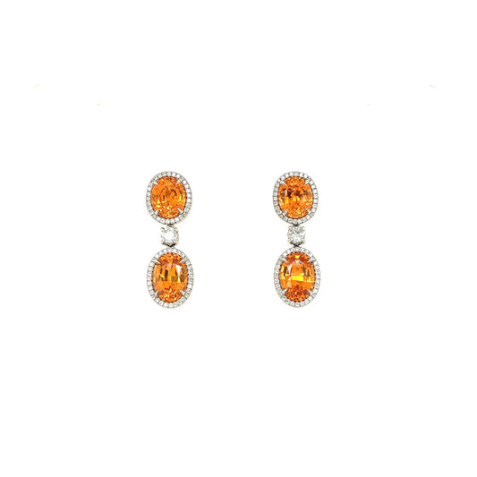 handmade platinum diamond and mandarin garnet earrings 10.65ct