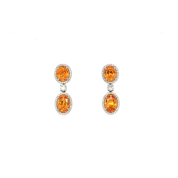 handmade platinum diamond and mandarin garnet earrings 10.65ct