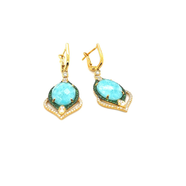 18k yellow gold diamond a gemstone dangle earrings