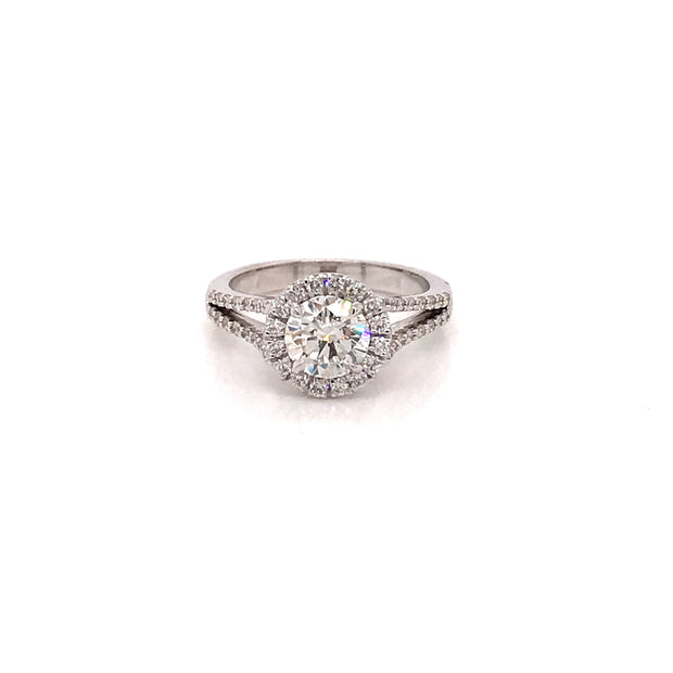 Split Shank Diamond Engagement Ring With Diamond Halo