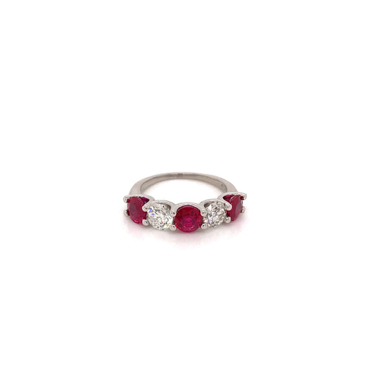 Platinum U-Prong Diamond And Ruby Ring