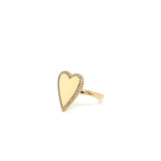 14k yellow gold large heart ring with diamond frame 0.13ct