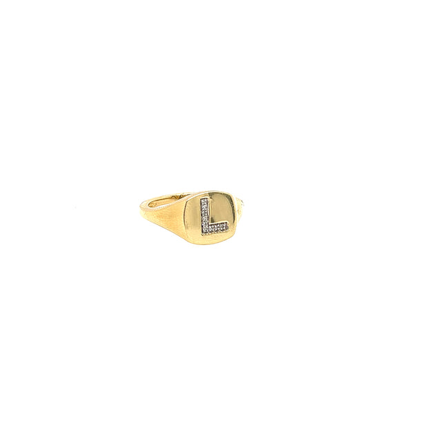 14k yellow gold diamond initial signet ring 0.02ct