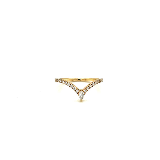 14k yellow gold diamond v ring with marquise 0.29ct