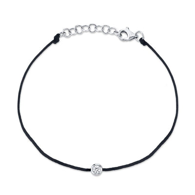 14k white gold black cord diamnd bracelet 0.09ct