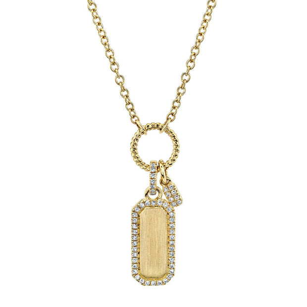 14k yellow gold and diamond dog tag necklace