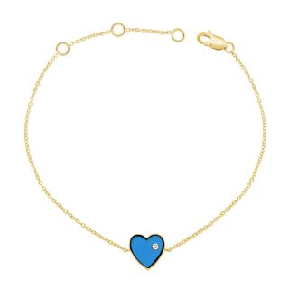 14k yellow gold turquoise heart bracelet 0.02ct