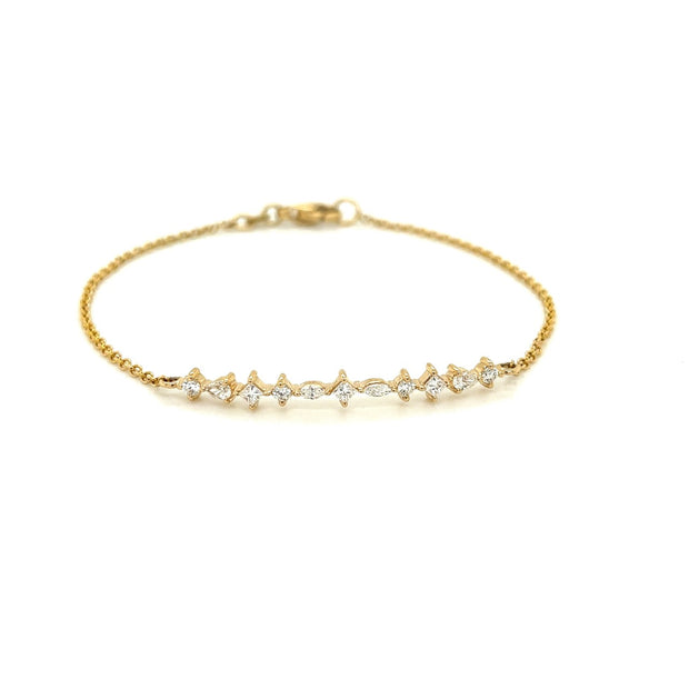 14k yellow gold mixed fancy shape diamond bar bracelet 0.46ct