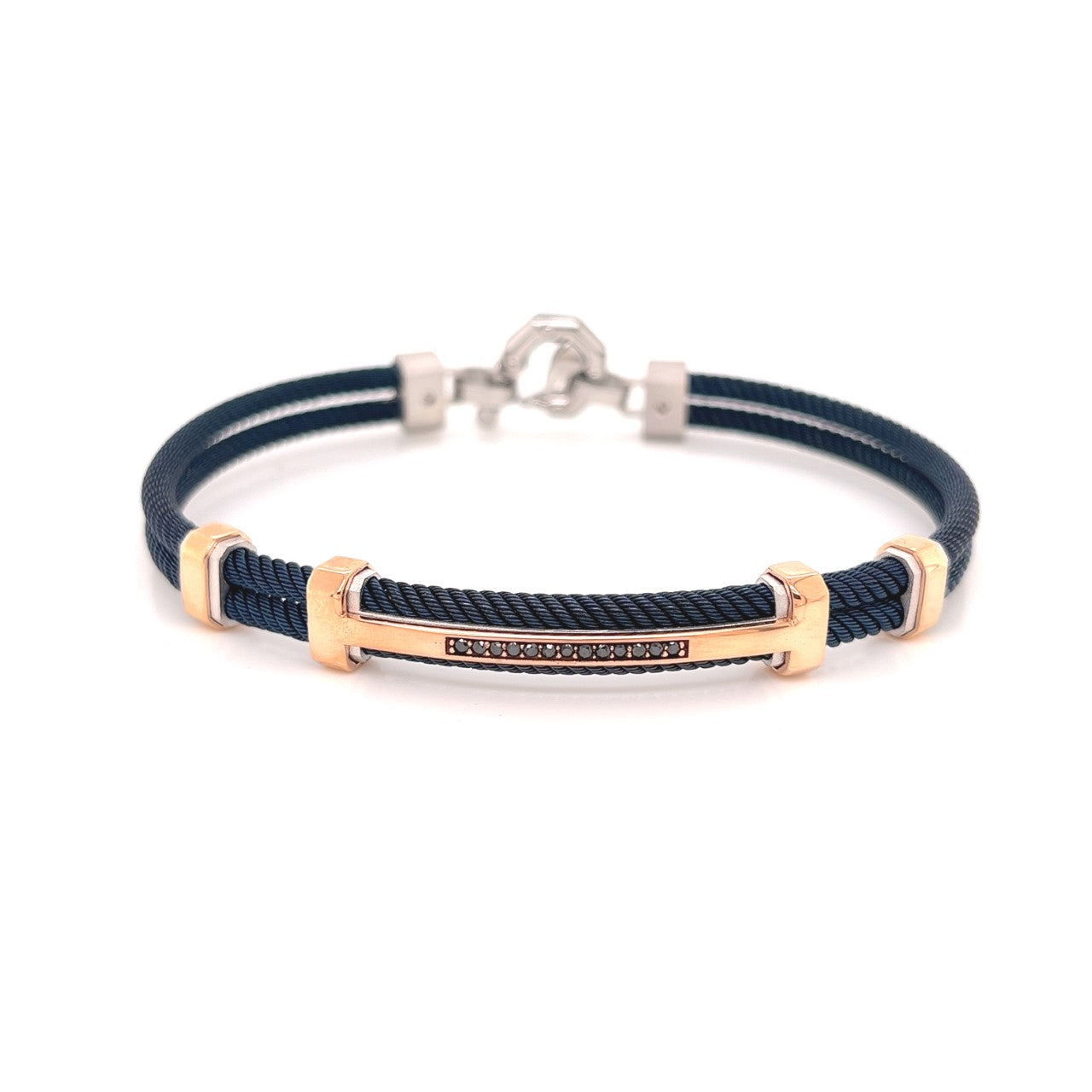 mens 18k rose gold and mixed metal black diamond bracelet 0.02ct