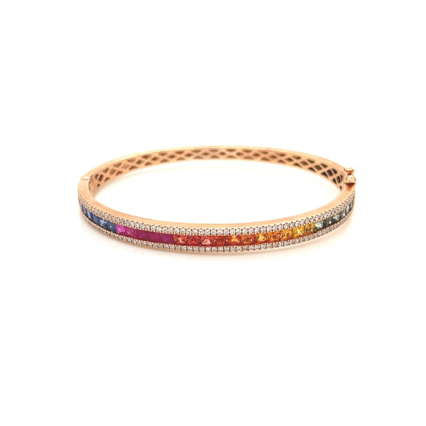 14k rose gold multi sapphire and diamond bangle