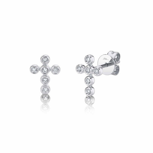 14k white gold diamond bezel cross earrings 0.11ct