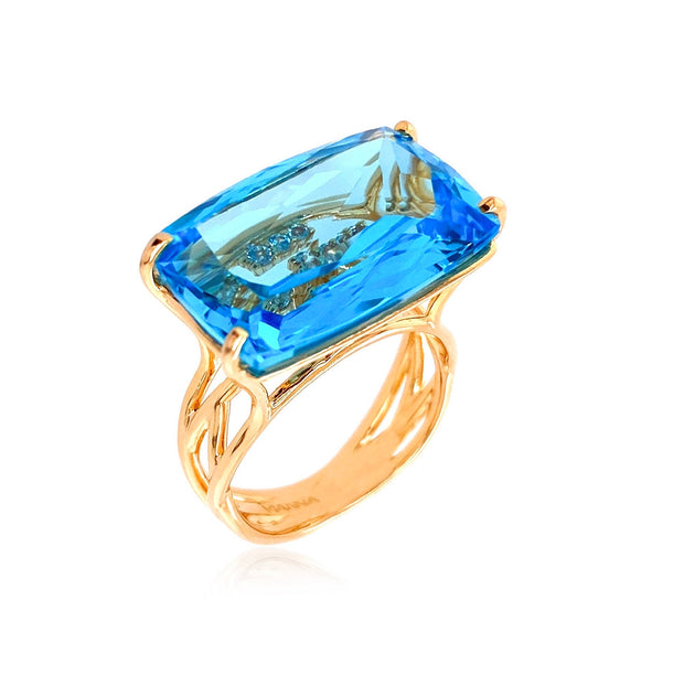 yellow gold plated blue and white topaz fashion ring