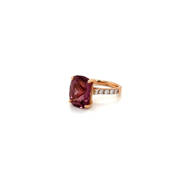 14k rose gold elongated pink tourmaline diamond ring