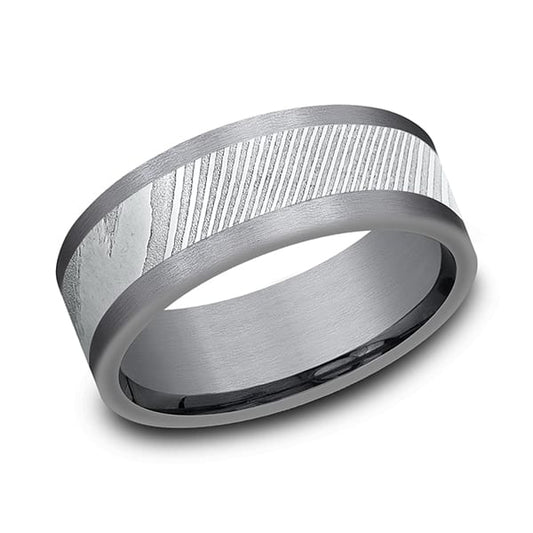 Tantalum and Damascus Steel Comfort-fit Design Wedding Band