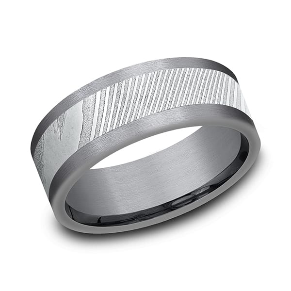 Tantalum and Damascus Steel Comfort-fit Design Wedding Band